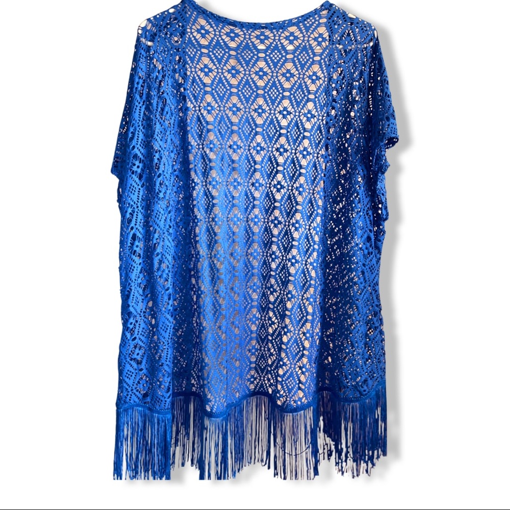 Beautiful Blue Lace Shawl with Fringe  Size XL